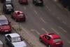 old cars in a trafic jam