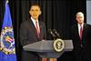 Barrack Obama at a rostrum