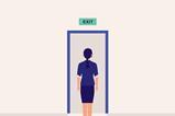 woman exits