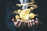 crypto hands man in suit