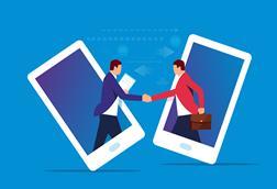 Mobile phone gadget deal shake hands