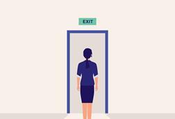 woman exits