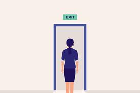 woman exits