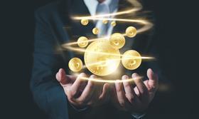 crypto hands man in suit