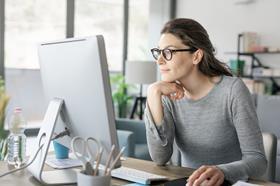 woman using computer