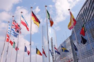 EU Parliament with flags