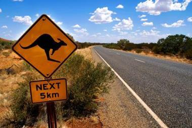 Australian road with Kangeroo warning sign