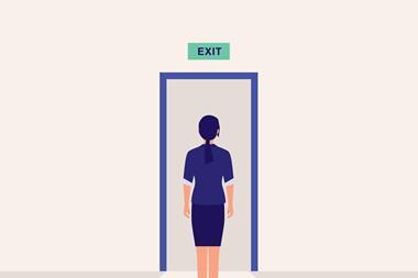 woman exits