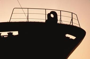 Sillouette of large boat bow