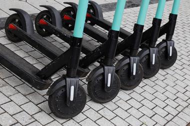 e-scooters lined up