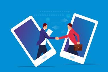 Mobile phone gadget deal shake hands