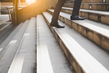 man shiny shoes stairs