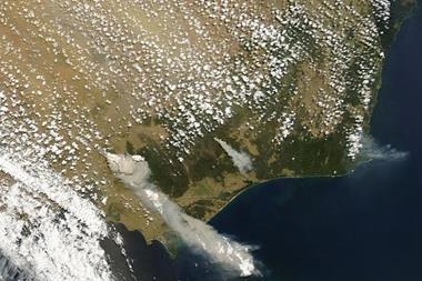 satellite view of bushfires over Australia