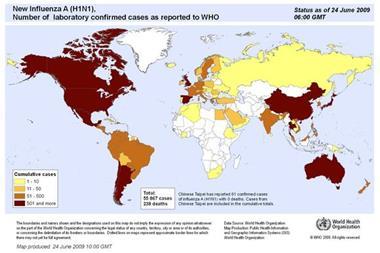 WHO swine flu map