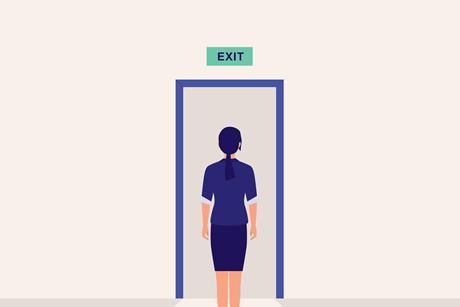 woman exits