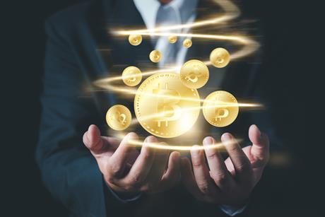 crypto hands man in suit