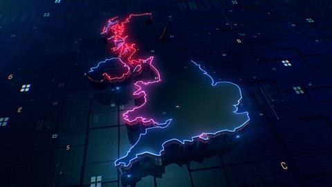 united kingdom map lit up