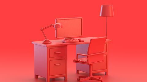 computer, office, red