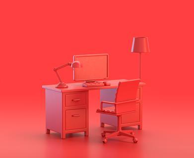 computer, office, red